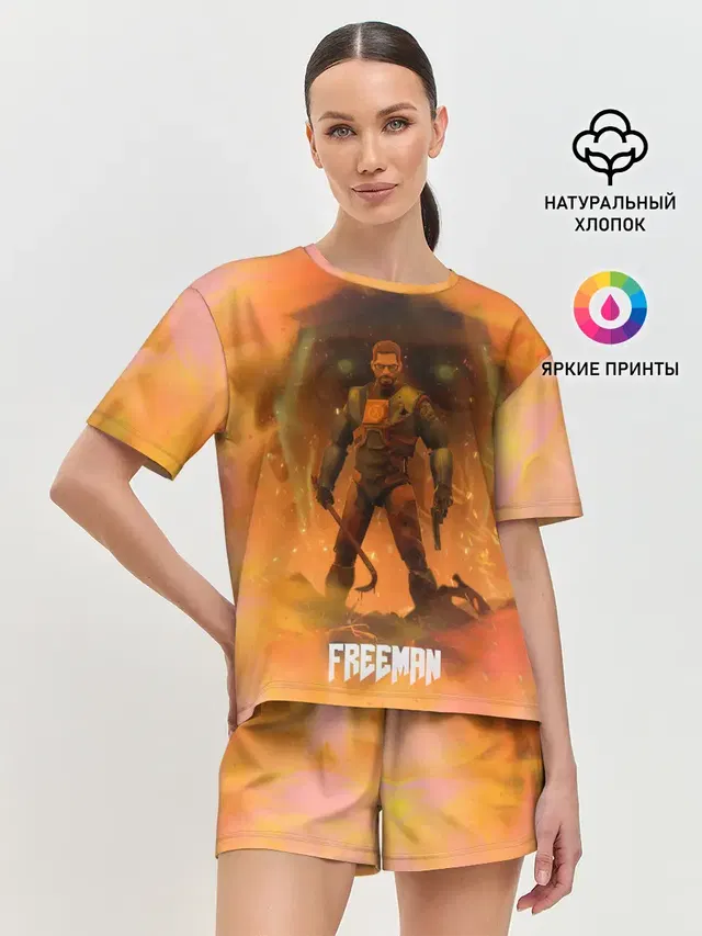 Женская пижама с шортами с принтом «Half-Life — FREEMAN — GMAN»