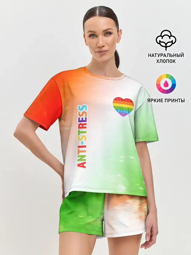 Женская пижама с шортами с принтом «Разные тренды — Pop It Anti Stress - Heart - Fire»