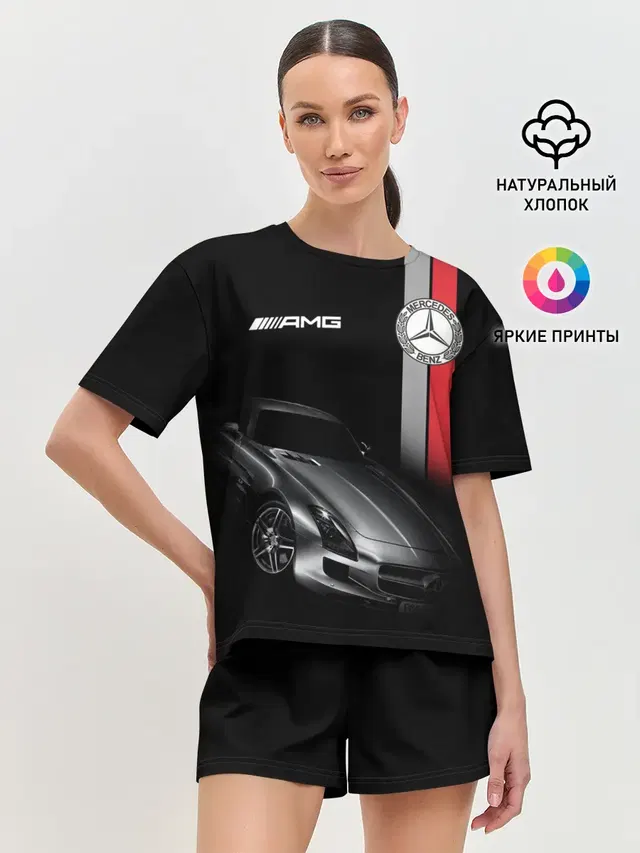 Женская пижама с шортами с принтом «AMG logo — MERCEDES BENZ AMG»