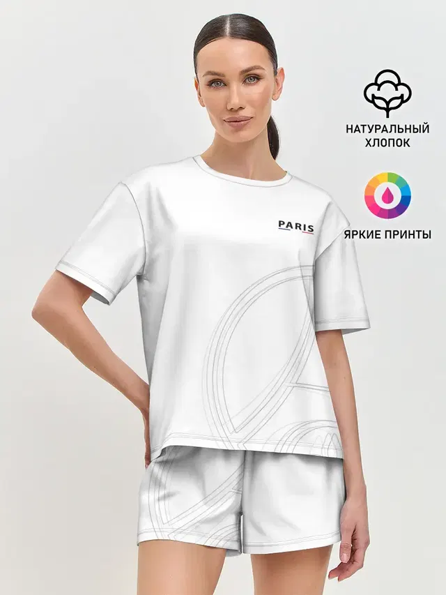 Женская пижама с шортами с принтом «ПСЖ — Core Big Logo White»