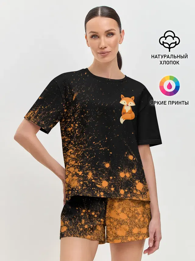 Женская пижама с шортами с принтом «Лисы — Foxy - Paint»