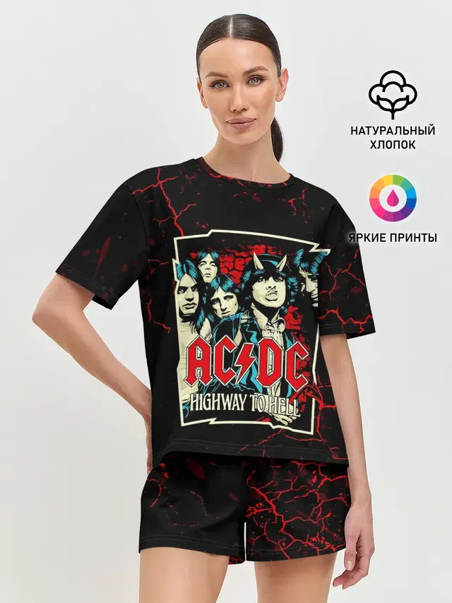 Женская пижама с шортами с принтом «AC/DC — AC DC HIGHWAY TO HELL»