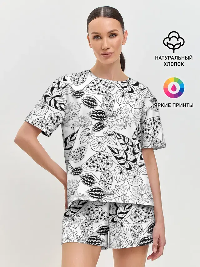 Черно-белый узор Тропики