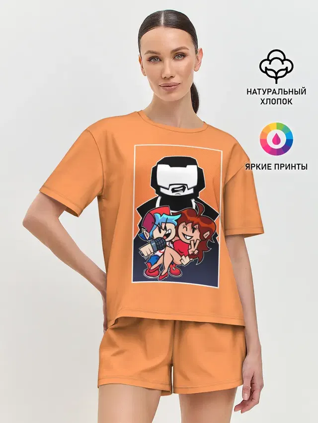 Женская пижама с шортами с принтом «Boyfriend, Girlfriend, Tankman»