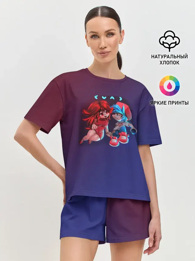 Женская пижама с шортами с принтом «Friday Night Funkin — Boyfriend and Girlfriend»