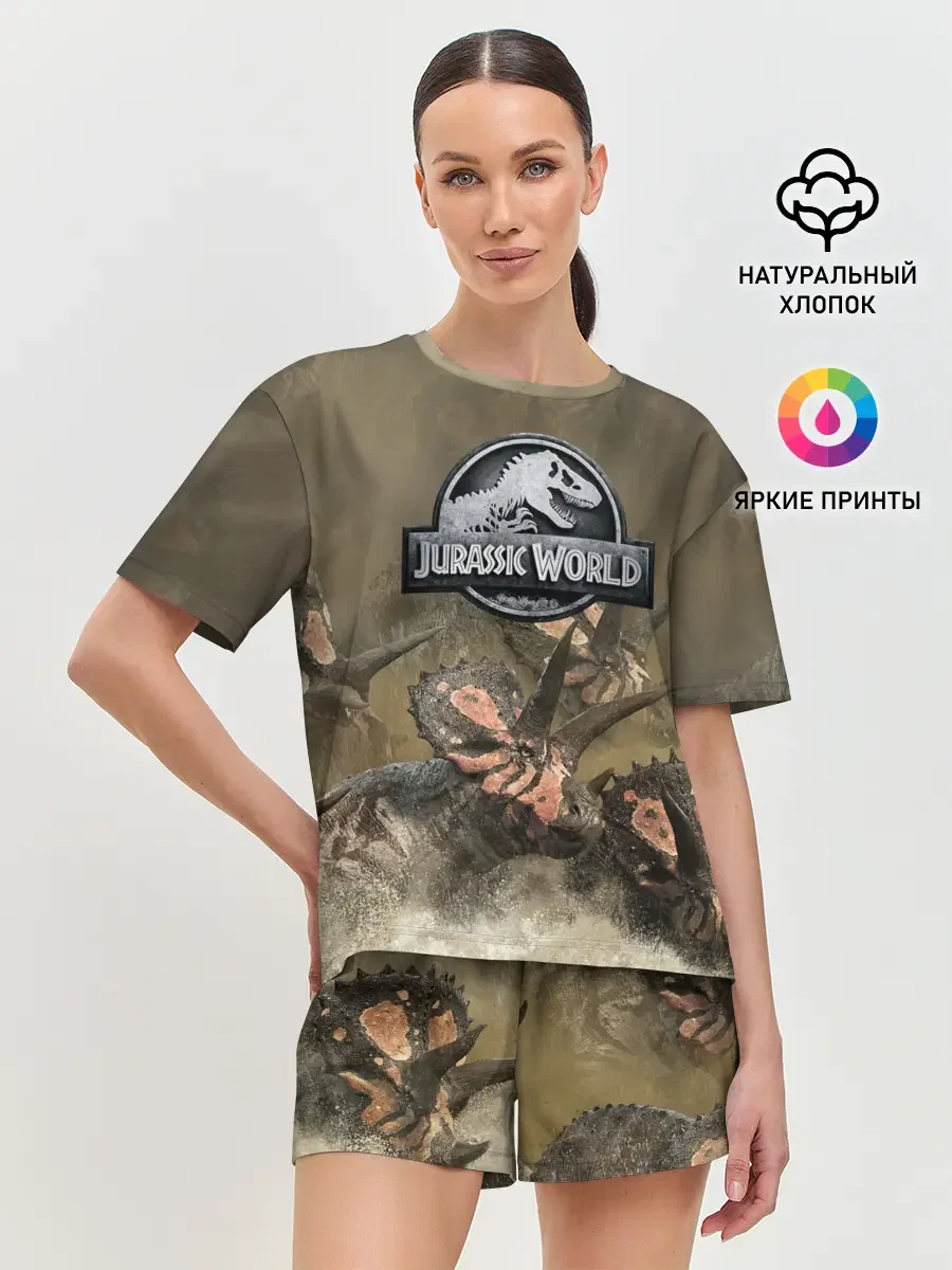 Женская пижама с шортами с принтом «Jurassic World | Мир Юрского Периода», вид спереди