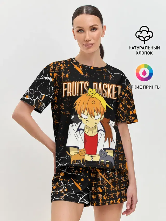 Женская пижама с шортами с принтом «Корзинка фруктов — FRUITS BASKET — КЁ СОМА»