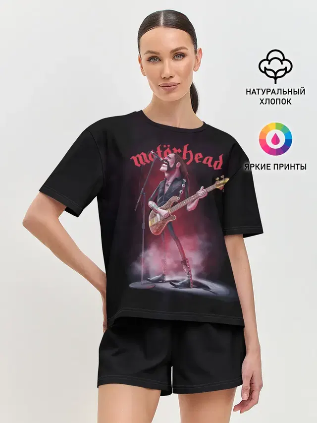 Женская пижама с шортами с принтом «Motorhead — Поющий Лемми»