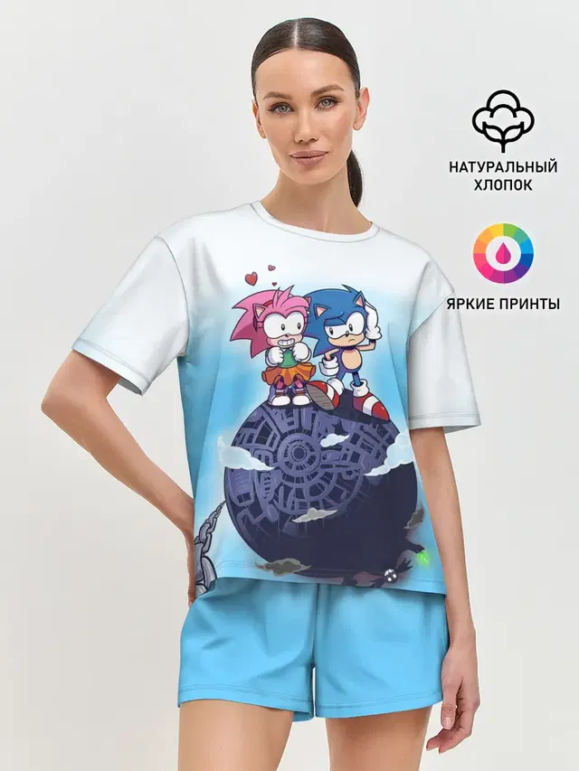 Женская пижама с шортами с принтом «Соник — AMY ROSE»