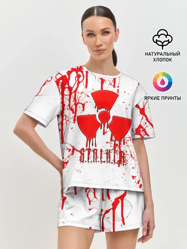 Женская пижама с шортами с принтом «Stalker — S.T.A.L.K.E.R. БРЫЗГИ КРОВИ»