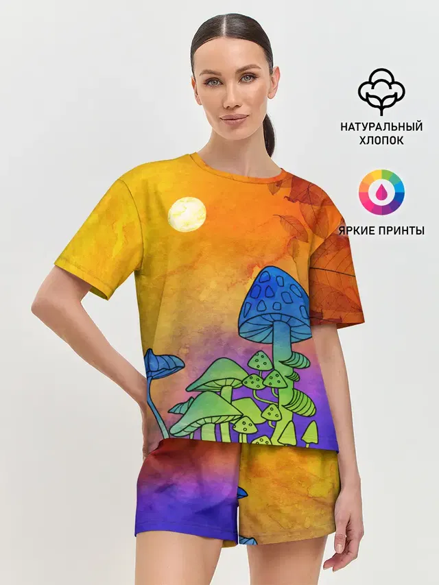 Женская пижама с шортами с принтом «Glitch — Заколдованный лес»