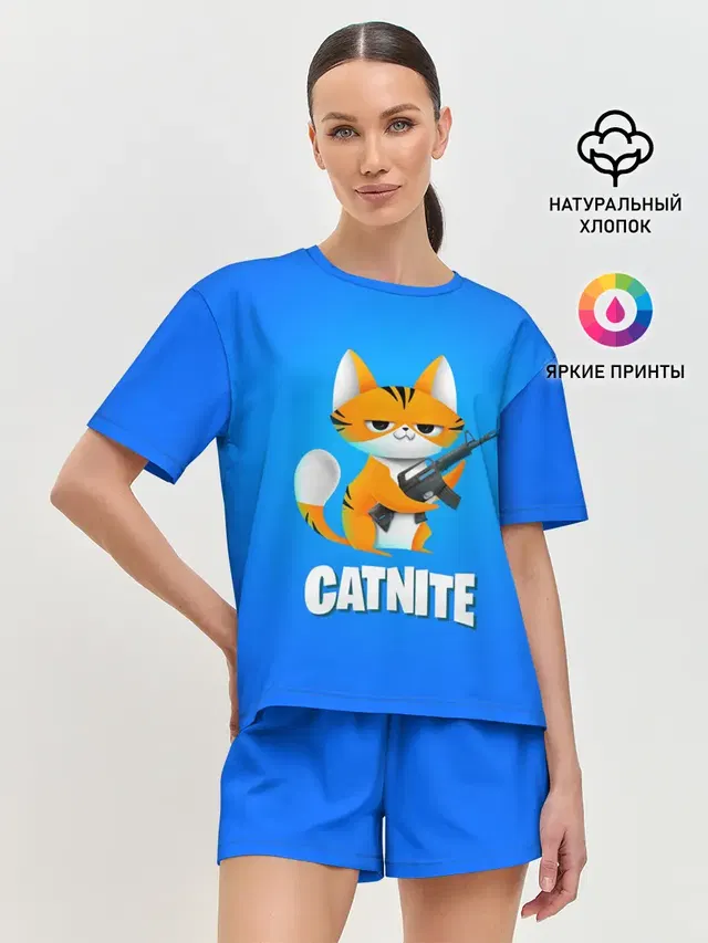 Женская пижама с шортами с принтом «Фортнайт — Catnite»