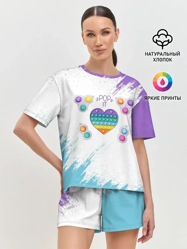 Женская пижама с шортами с принтом «Разные тренды — POP IT HEART»