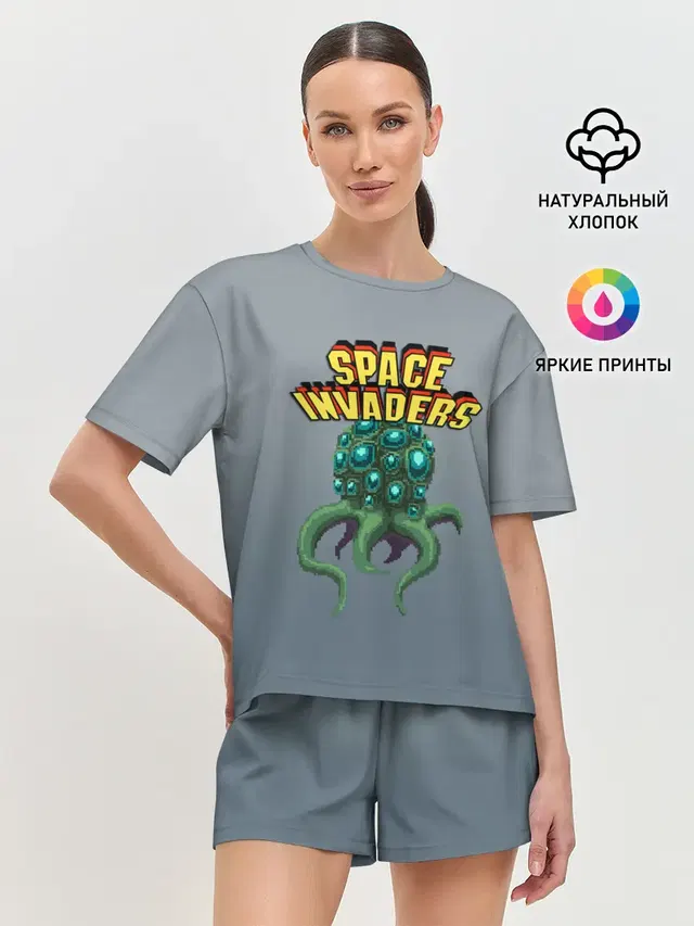 Женская пижама с шортами с принтом «Space Invaders — Old game»