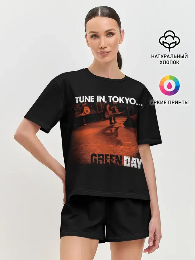 Женская пижама с шортами с принтом «Green Day — Tune In, Tokyo... Green Day»