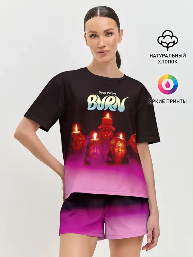 Женская пижама с шортами с принтом «Deep Purple — Deep Purple - Burn»