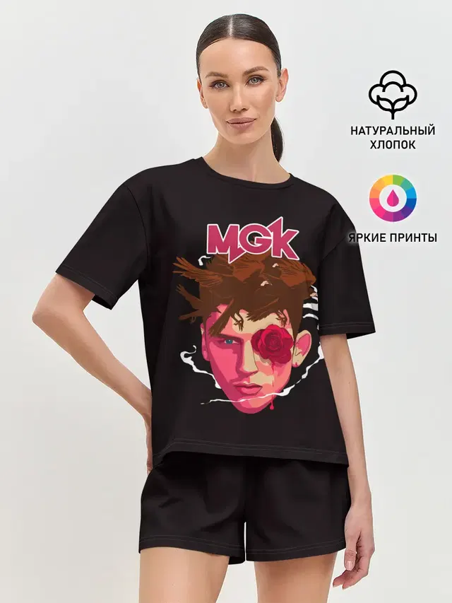 Женская пижама с шортами с принтом «Machine Gun Kelly — Rose in eye»
