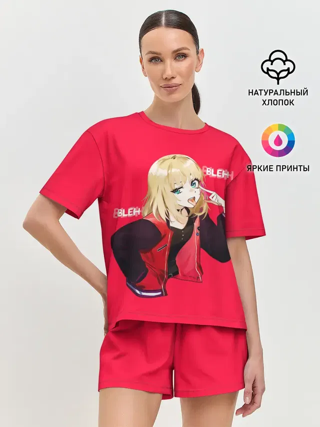 Женская пижама с шортами с принтом «Приоритет чудо-яйца — Kawai Rika. Bleh»
