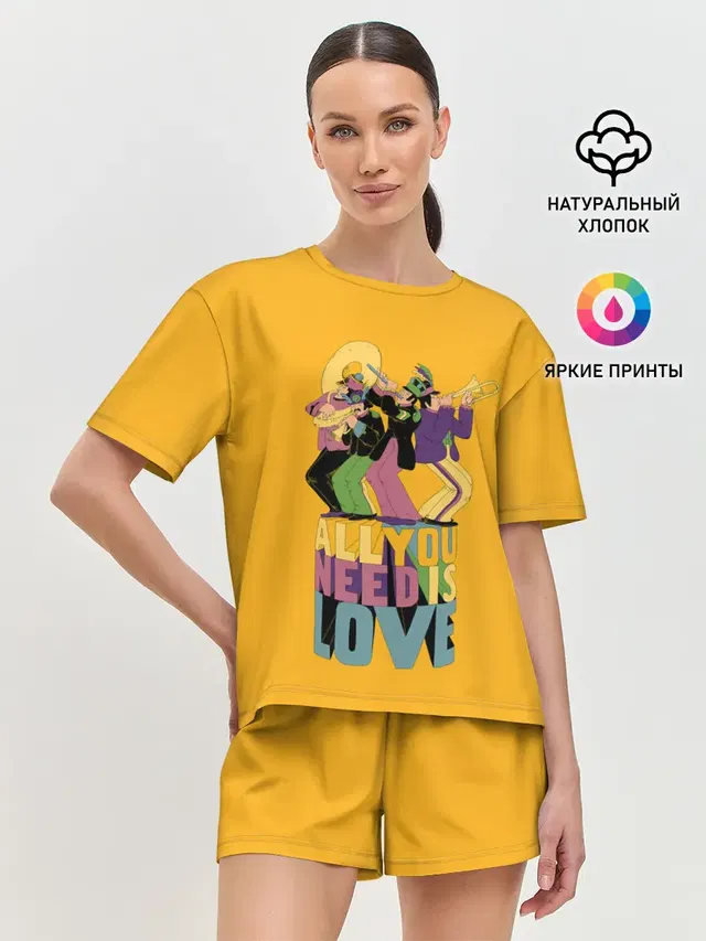 Женская пижама с шортами с принтом «The Beatles — Всё что тебе нужно это любовь»