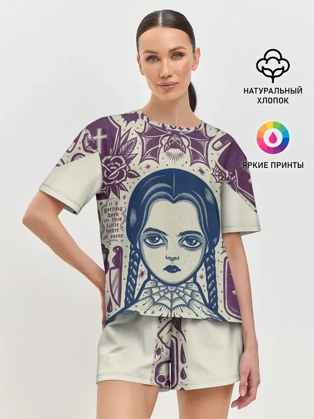 Женская пижама с шортами с принтом «Мультфильмы — THE ADDAMS FAMILY NW2»
