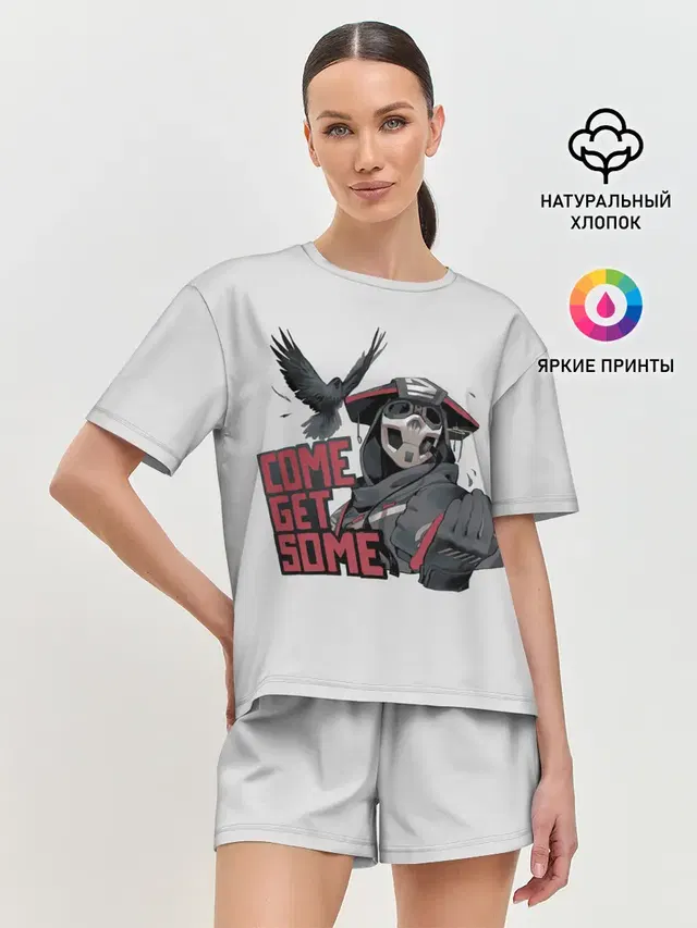 Женская пижама с шортами с принтом «Come get same»