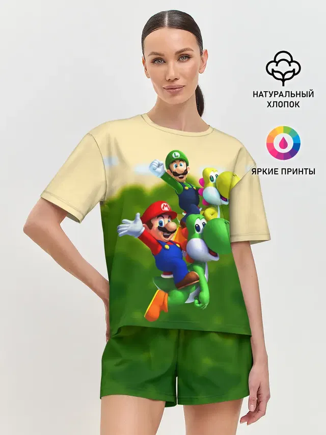 Женская пижама с шортами с принтом «Mario — 3DMario»