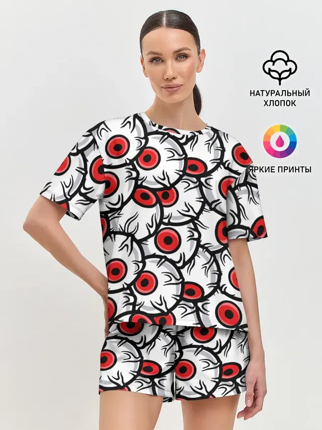 Женская пижама с шортами с принтом «Текстуры — HALLOWEEN EYES / ХЕЛЛОУИН ГЛАЗА»
