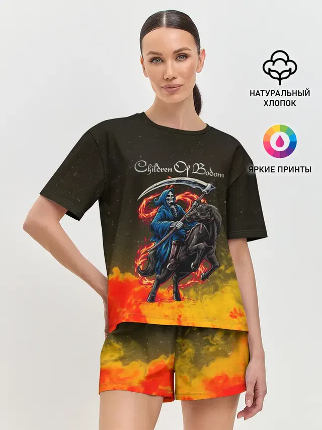Женская пижама с шортами с принтом «Children of Bodom — Skeleton on a horse»