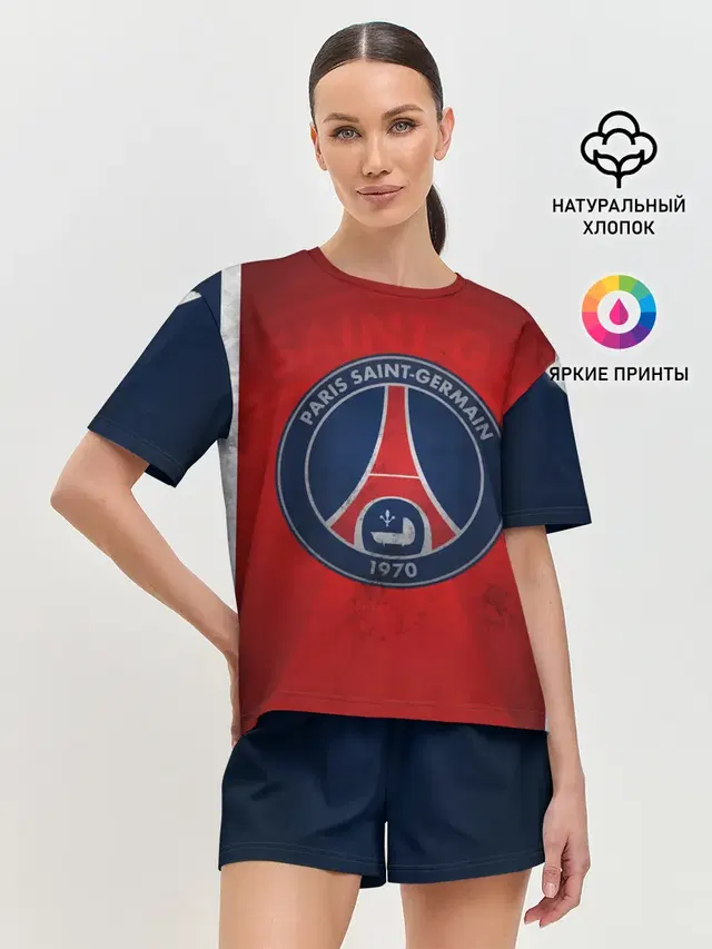 Женская пижама с шортами с принтом «Разные футбольные принты — Paris Saint-Germain»
