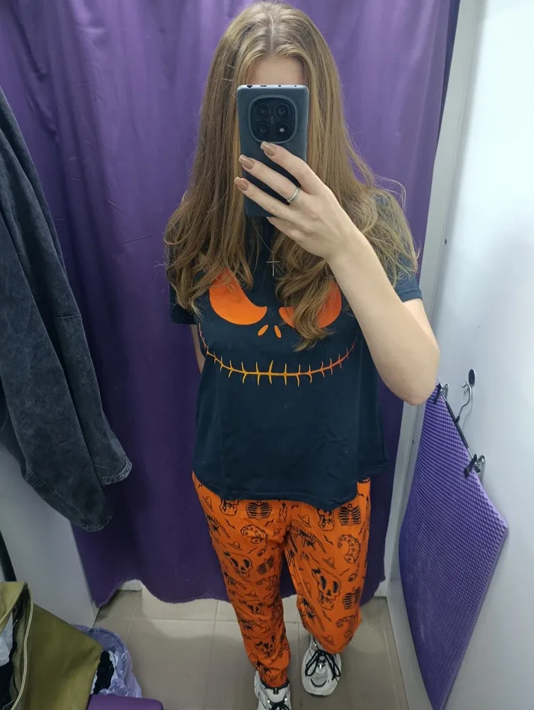 Фото-отзыв покупателя — Женская пижама с брюками с принтом «S001 Hallween Orange Black», Lacotton